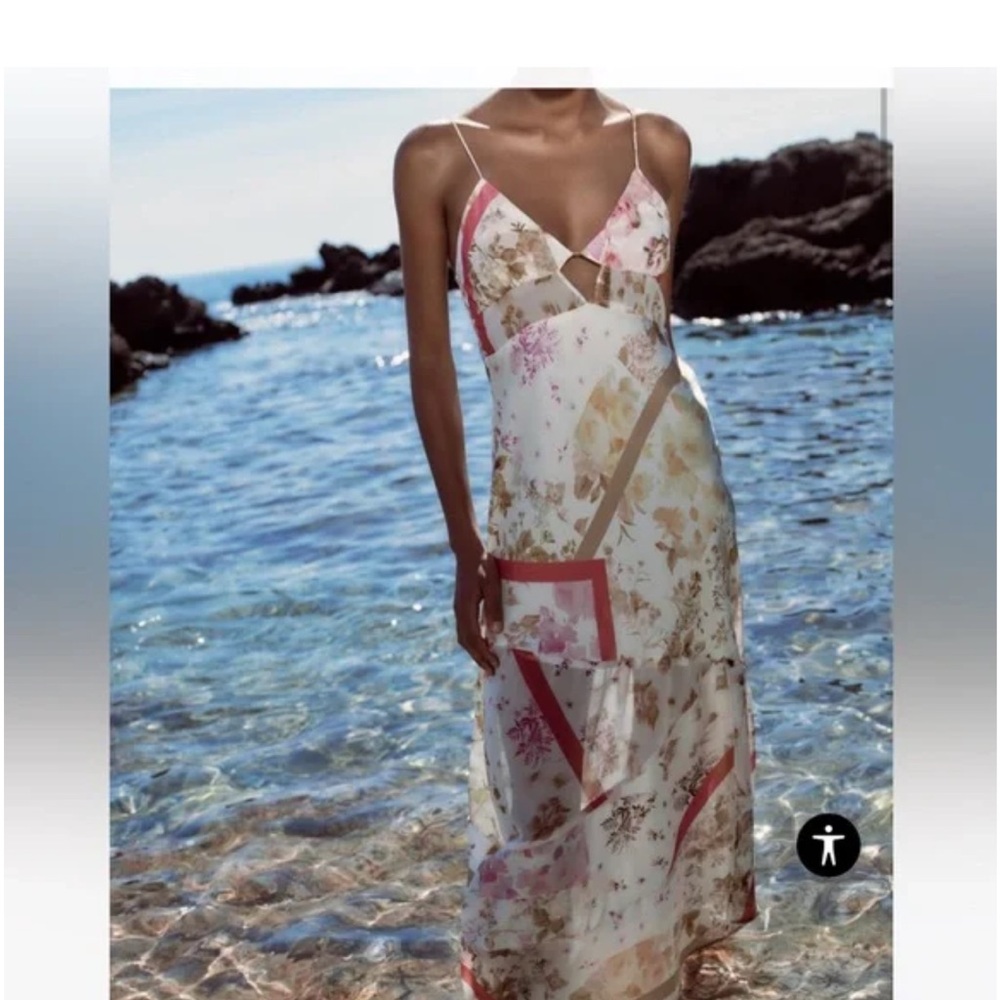 Zara SEMI-SHEER MIXED PRINT DRESS size M